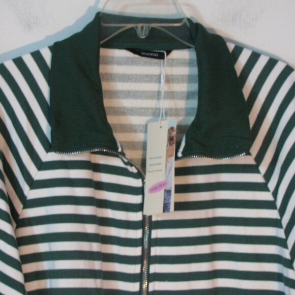 *DoKoToo Zip Up Jacket 2XL Plus Size NWT Green White Stripe Pockets Cotton Blend - Picture 2 of 5